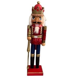 VINTAGE WOODEN RED KING NUTCRACKER 15” TALL